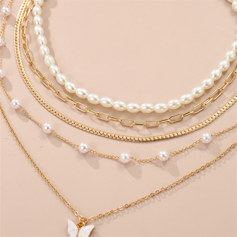 Wholesale Butterfly Pearl Necklace Set